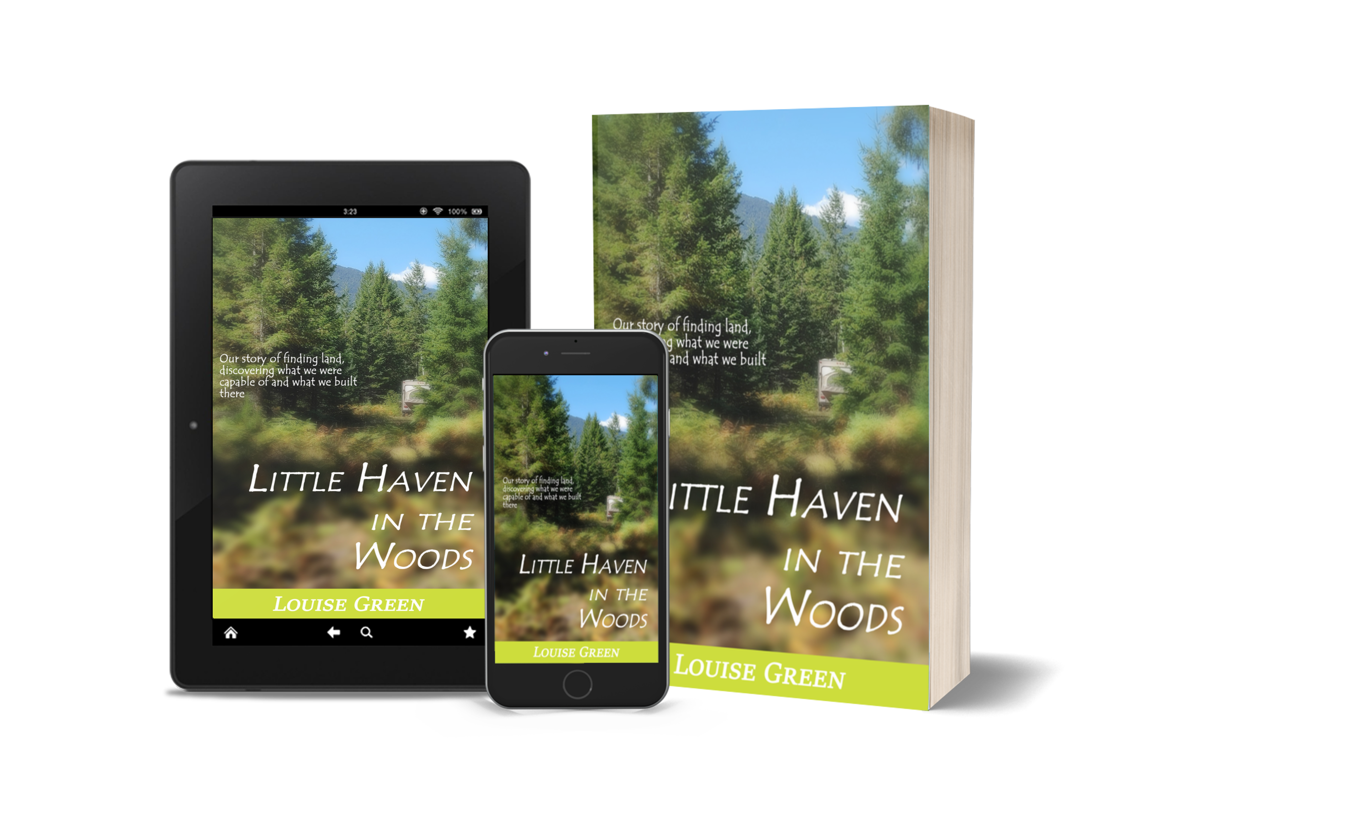 book tablet and mobile phone displaying book cover